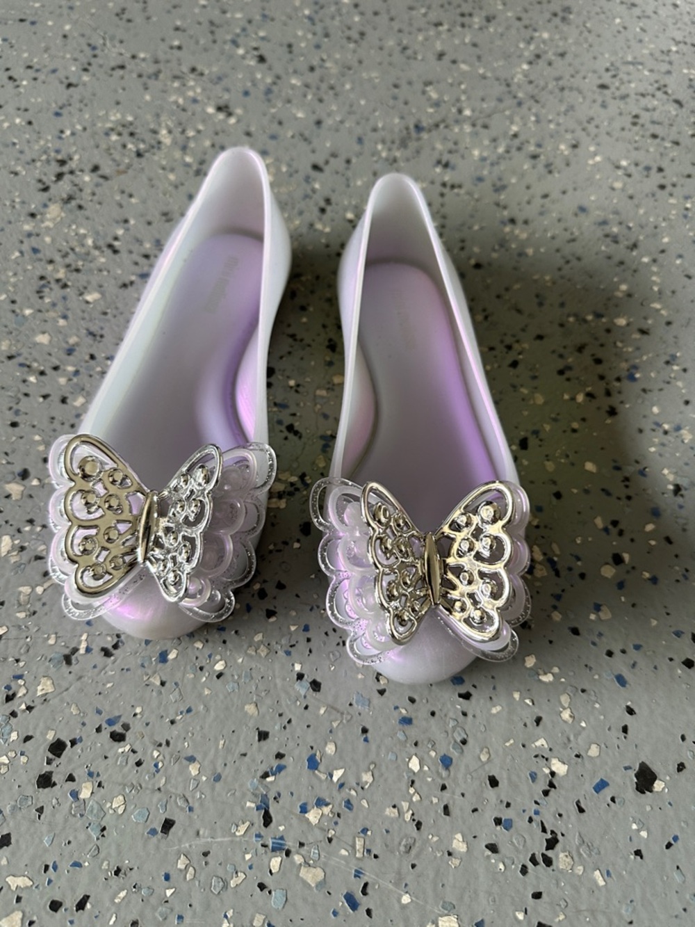 Mini Melissa size 12 (true size 12.5-13) Iridescent Lavender Butterfly Flats